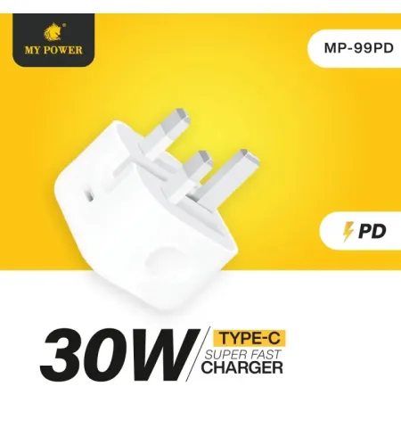 My Power MP99PD 30W Fast Charger With Power Delivery (PD) Technology Three-Pin Type-C Output