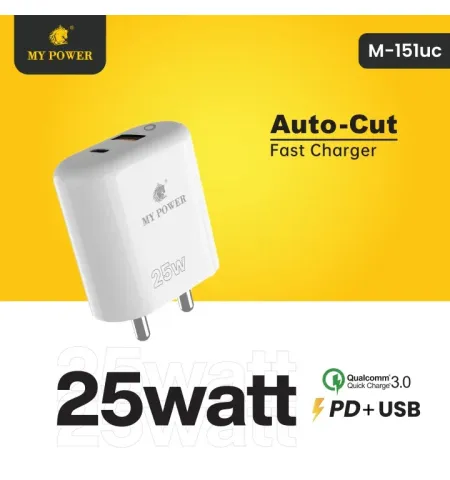 My Power M151UC 25 Watt Auto Cut Charger PD Fast Charging Adapter