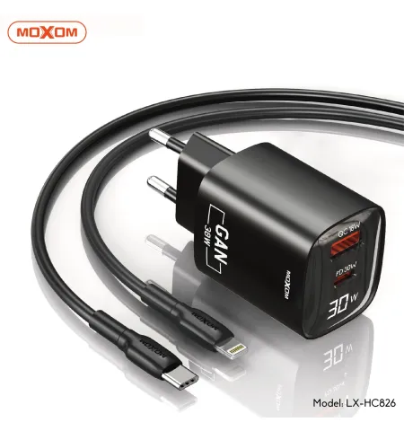 Moxom LX HC826 30 Watt GaN Charger Digital Display With Type C Cable