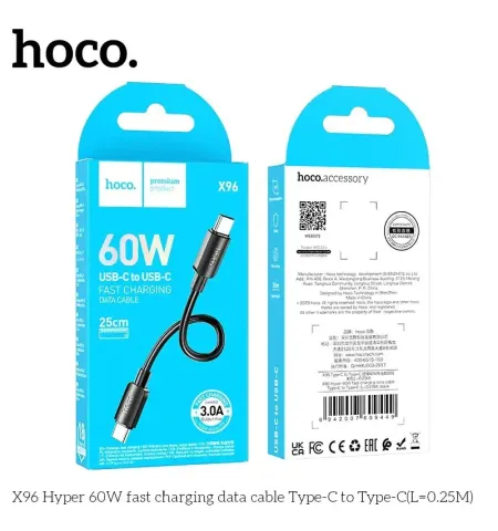 Hoco X96 Hyper 60 Watt Fast Charging Data Cable 25cm Length