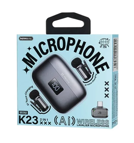 REMAX K23 AI Voice Changing Mini Wireless Lavalier Microphone 2-in-1 Set Type-C Interface