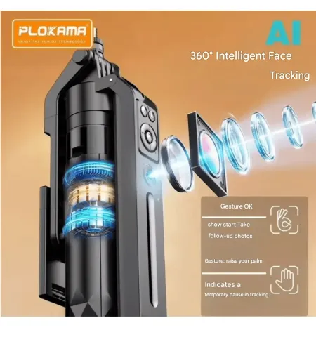 Plokama Auto A7 Pro AI Face Tracking 360° Rotate Tripod With LED Fill Light