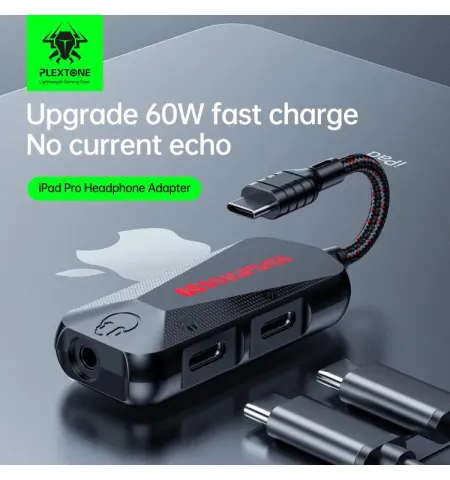 Plextone GS1 Type C PD QC 60W Fast Charge USB-C To 3.5mm Headphone Jack Adapter