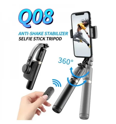 Q08 Selfie Stick Anti Shake Gimbal Stand Extendable Tripod With Bluetooth Wireless Remote