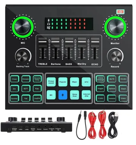 V9 Live Sound Card BT Accompaniment Audio Mixer With Sound Effects Broadcasting Recording
