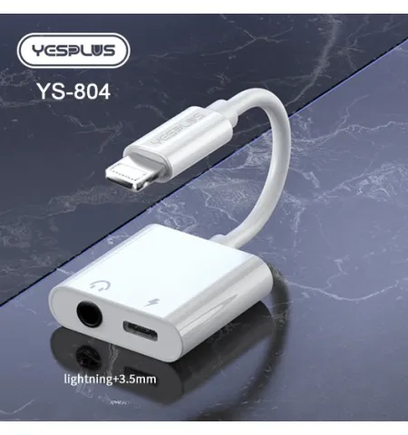 Yesplus YS 804 Lightning 2 In 1 3.5mm Charging Call And Music Plug Adapter