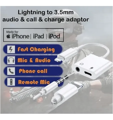 JH-026L 2 In 1 Adapter Lightning To 3.5mm Audio Call And Charge Adapter
