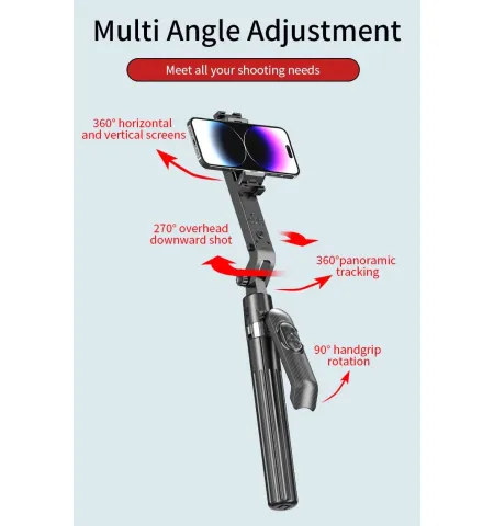 JMARY KT299 Smart Rotation Selfie Stick & Tripod With AI Face Sensor (Up to 1.8 m, 360° Horizontal)