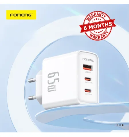 FONENG GaN50 65W 3-Port USB-A + Dual USB-C GaN Fast Charger With Type C Cable