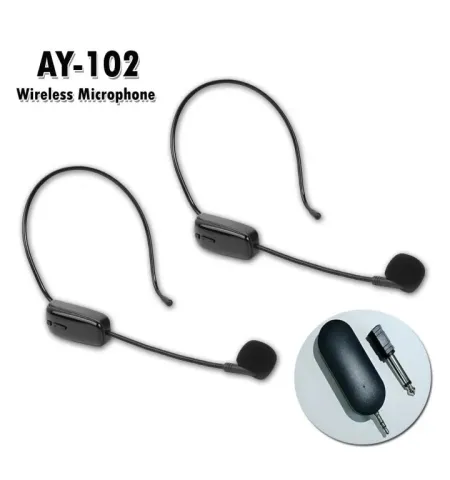 AY 102 Handheld UHF Wireless Double Microphone Headset Teaching Voice Amplifier