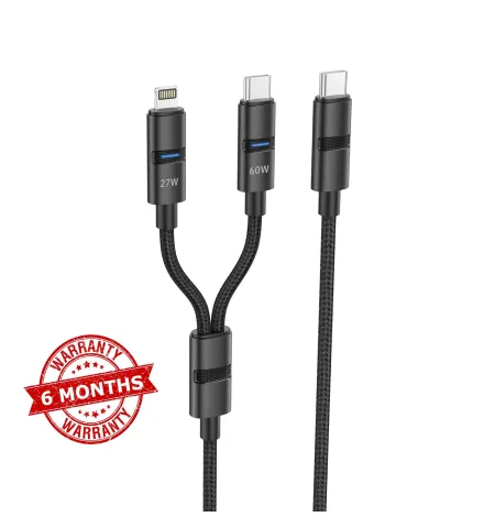Foneng XS10 1.2M 2 In 1 Metal Head Braided Cable 60W Fast Charging