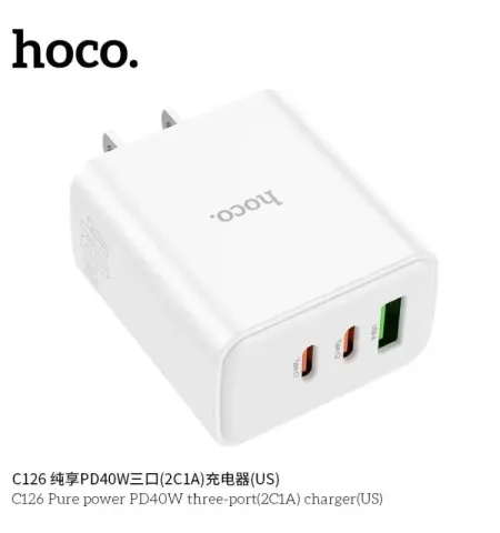 Hoco C126 Pure Power Three Port PD 40W (2C1A) Charger