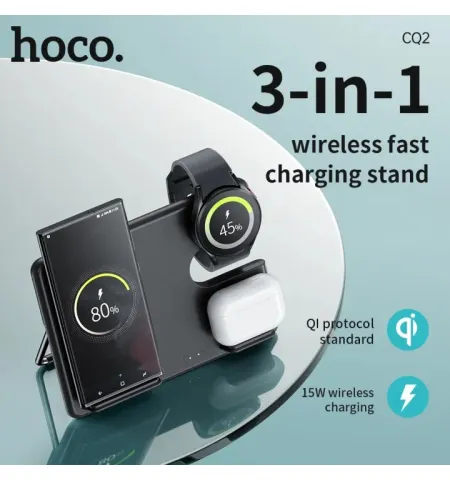 HOCO CQ2 3 In 1 Wireless Charger Stand 15W For Samsung Phones