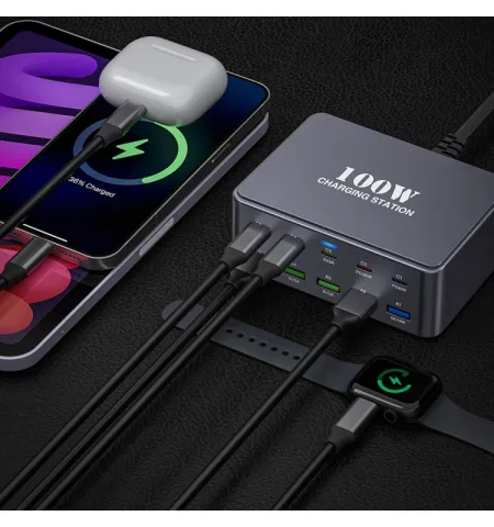 HW33 100W Type-C + USB 10 Port Desktop Fast Charger