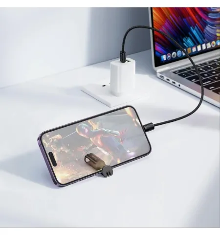Hoco X126 Fast Charging Cable 60W Type-C to Type-C With Integrated Lanyard And Phone Stand