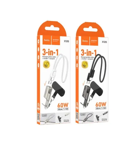 Hoco X126 Fast Charging Cable 60W Type-C to Type-C With Integrated Lanyard And Phone Stand