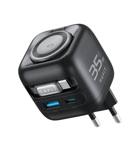 HAVIT UC250 35W GaN Travel Charger With Retractable Cable & Watch Charger