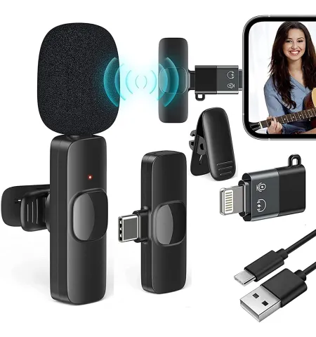 2 In 1 K8 Wireless Recording Microphone For Type-C And iPhone Mobile Phones