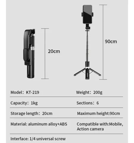 Jmary KT219 90cm Selfie Stick Tripod Stand