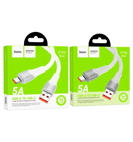 Hoco X106 5A Fast Charge 3 Meter USB To Type-C Data Cable
