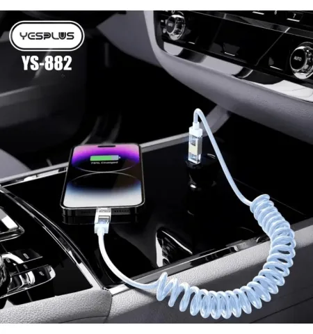 Yesplus YS-882 Spring 4 In 1 Fast Charging Data Cable (240W Quick Charge, USB Type-C & Lightning Spiral)