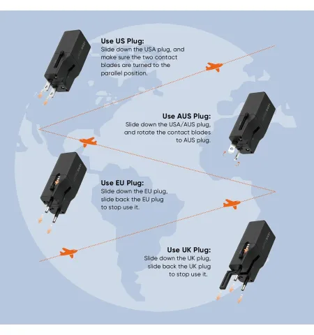 Vidvie TA4406 33W Wall Charger Global Universal Conversion Travel Adapter