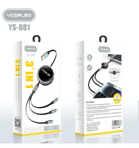 Yesplus YS881 Retractable 3 In 1 Data Cable