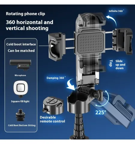 P15T Mini Portable Selfie Stick Bluetooth Compatible Tripod Stand with Zoom Adjustment