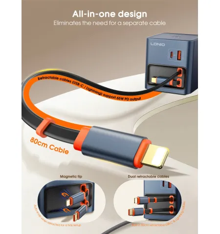 LDNIO Q16 100W GaN Pro Desktop Charger: All-in-One Fast Charging Hub with Retractable Cables