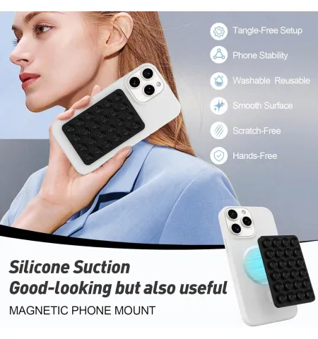 Magnetic Suction Phone Mount For MagSafe Removable Sticky Grip Holder For Hands-Free Video & Selfies