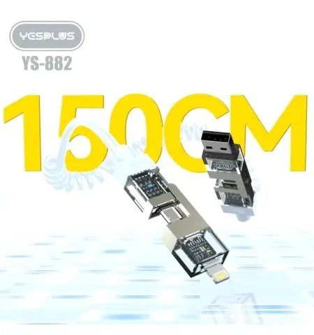 Yesplus YS-882 Spring 4 In 1 Fast Charging Data Cable (240W Quick Charge, USB Type-C & Lightning Spiral)