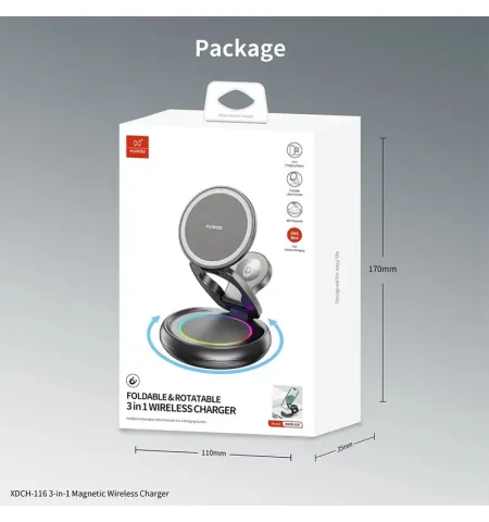 XUNDD XDCH-116 3 In 1 Magnetic Folding Wireless Charger For Mobile Phone, Earphones & Watch