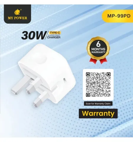 My Power MP99PD 30W Fast Charger With Power Delivery (PD) Technology Three-Pin Type-C Output