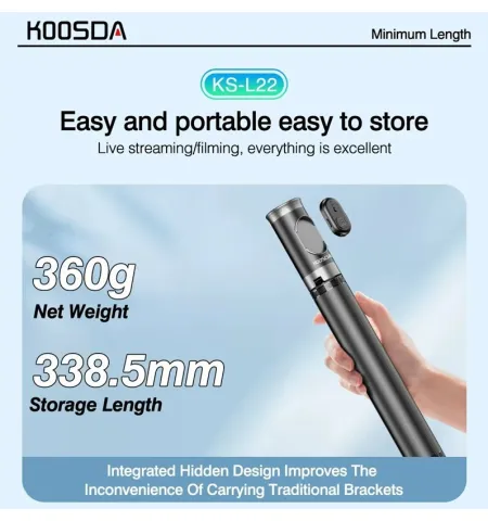 KOOSDA KS-L22 Auto Pop Open Tripod Selfie Stick