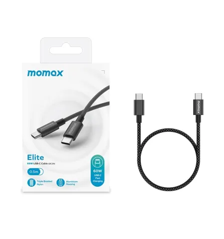 MOMAX DC29 Elite 50cm USB-C To C 60W Braided Data Sync Charging Cable