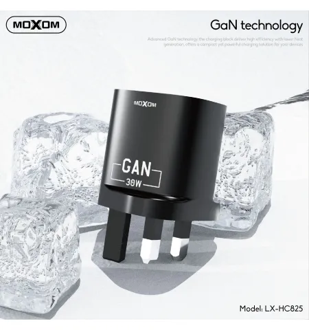 MOXOM LX HC825 30W Dual Port USB C & USB-A Fast GaN Charger With LCD Screen