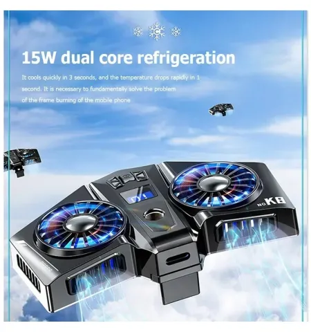 K8 Magnetic Mobile Cooler Fan Radiator Universal Phone Cooler for Gaming & Live Streaming