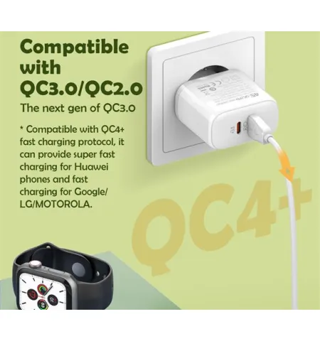 LDNIO A2526C 45W Dual USB QC4.0 Super Fast Charger With USB C Cable