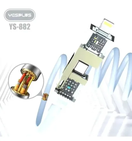 Yesplus YS-882 Spring 4 In 1 Fast Charging Data Cable (240W Quick Charge, USB Type-C & Lightning Spiral)
