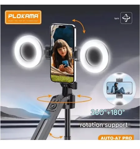 Plokama Auto A7 Pro AI Face Tracking 360° Rotate Tripod With LED Fill Light