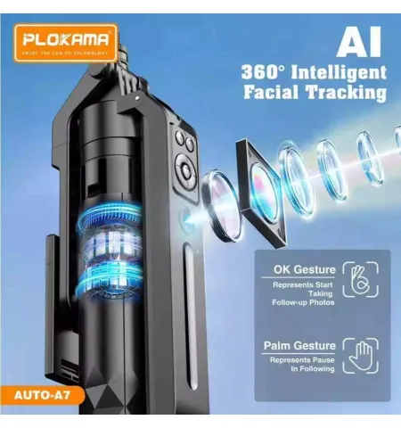 PLOKAMA A7 AI Auto Face Tracking Tripod 1.8M With Remote