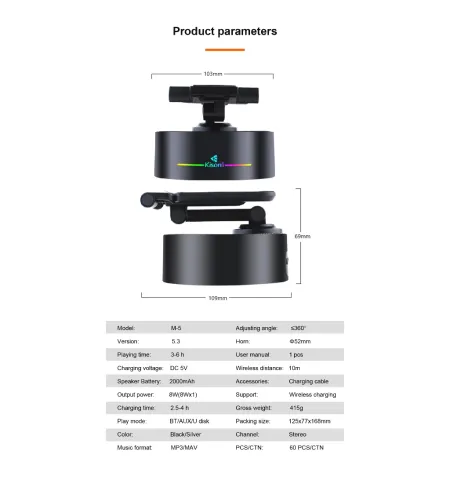 KISONLI M5 Bluetooth Speaker With Phone Holder And Wireless Charging