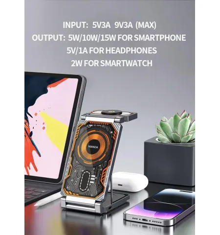 Koosda KSD W03 Foldable 3 In 1 Wireless Charger