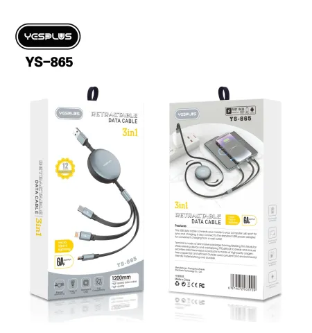 Yesplus YS 865 100 Watt 3 In 1 Retractable Data Cable