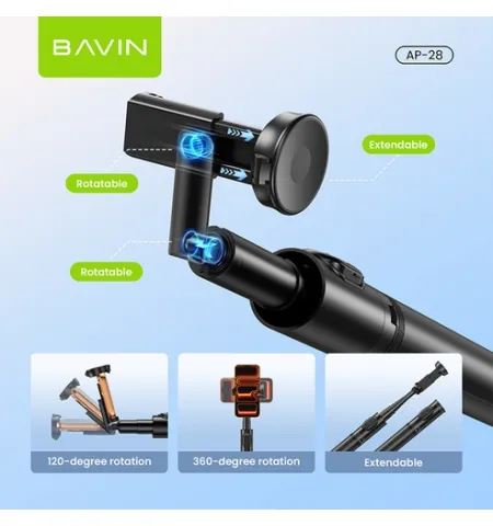 BAVIN AP28 Multifunctional Bluetooth Selfie Stick With Wireless Remote Adjustable Phone Stand