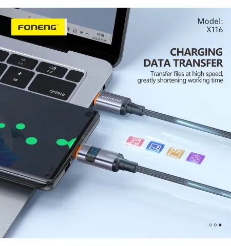FONENG X116 60W Type C To C 1.2M Power Display Aluminum Alloy Braided Fast Charging Cable