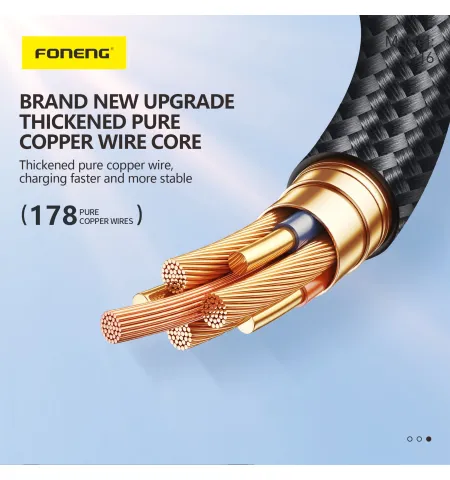 FONENG X116 60W Type C To C 1.2M Power Display Aluminum Alloy Braided Fast Charging Cable