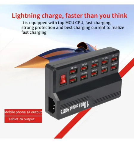 10-Port USB Charging Station Multi-Port Fast Charger