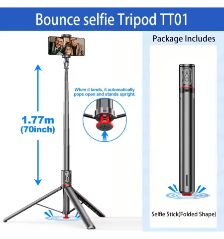 TT01 70-Inch Portable Auto Pop-Up Tripod With Bluetooth Remote