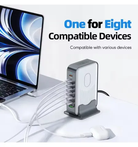 200W 6 Port PD Fast Charger For PD3.0 USB C 100W USB A 22.5W Universal For Phone Tablet Laptops